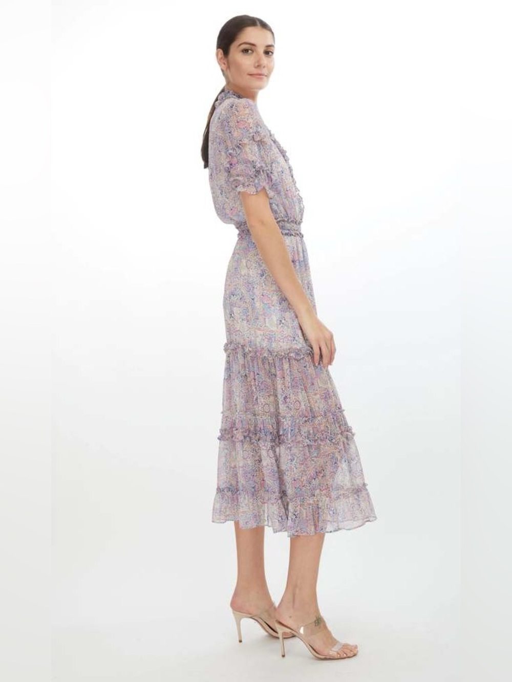 GENERATION LOVE FLEUR MOSAIC PAISLEY MIDI DRESS Floral Lavender Sz: S | No Slip